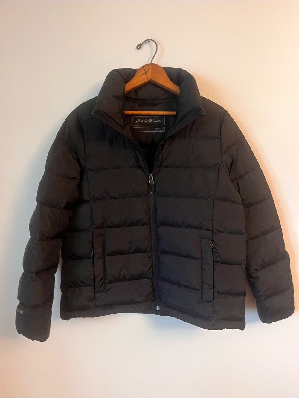 Eddie Bauer Down EB650 Womens Black Quilted Puffer Jacket Full Zip Pockets S